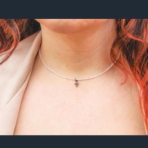 Handmade White Crystal Choker With Micro Pave Cros